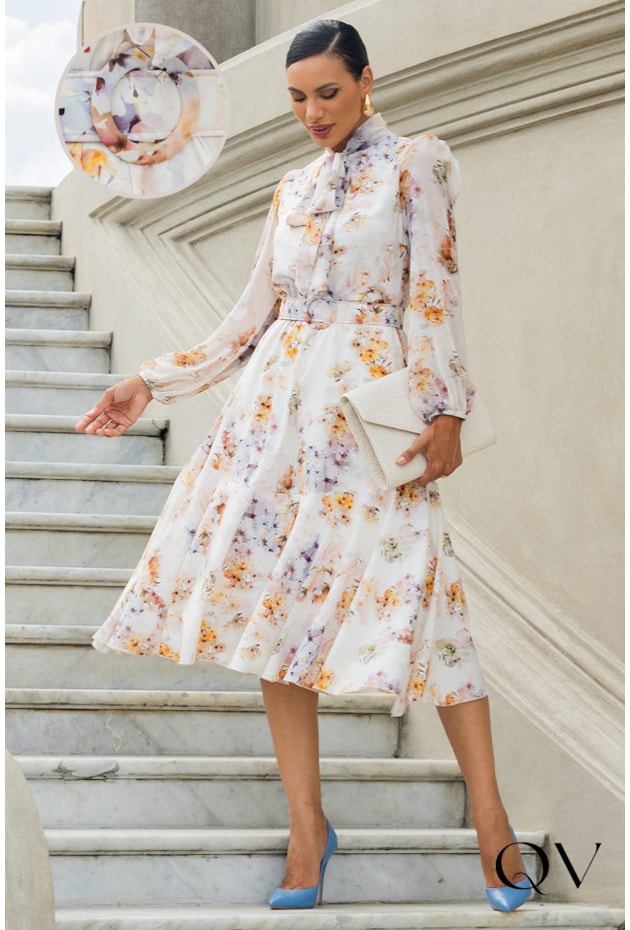 Vestido Floral Amarração Na Gola Jany Pim QVestido Moda