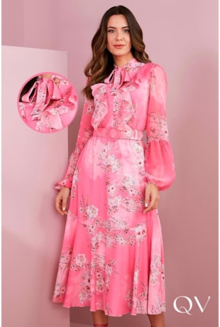 VESTIDO FLORAL CHIFFON DE SEDA ROSA - JANY PIM