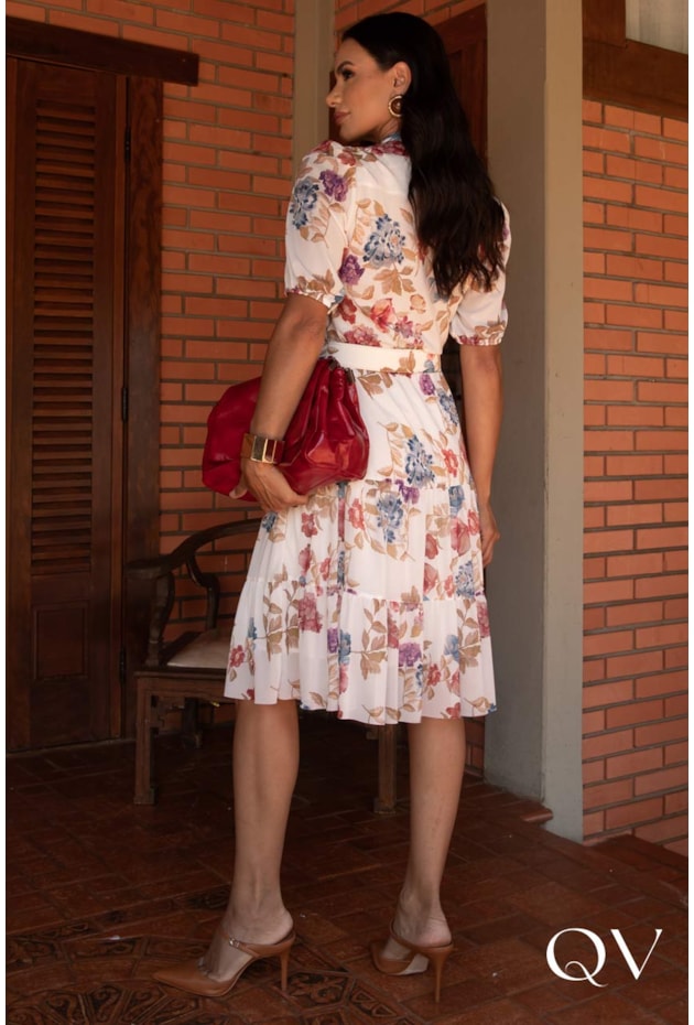 VESTIDO FLORAL EM TOQUE DE SEDA E TULE - JANY PIM