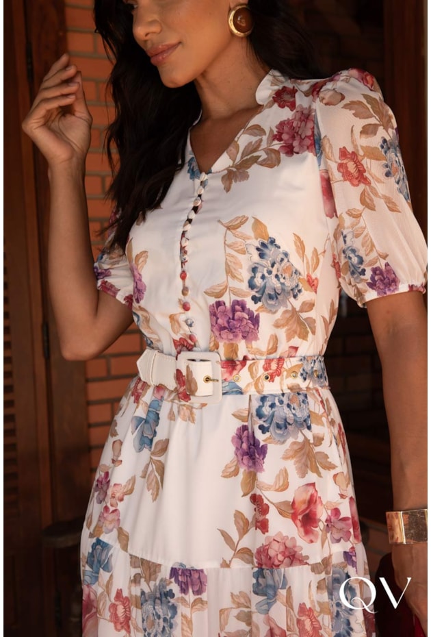 VESTIDO FLORAL EM TOQUE DE SEDA E TULE - JANY PIM