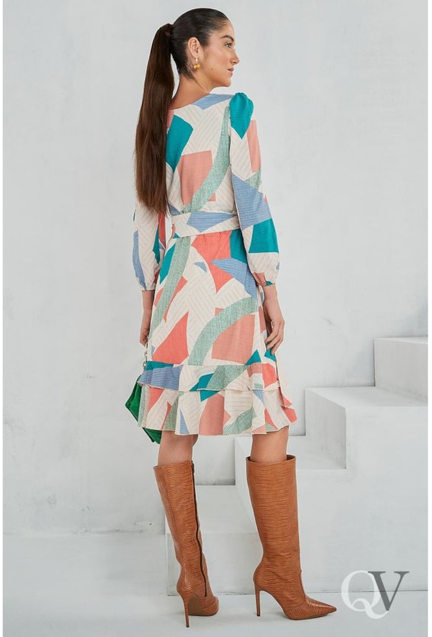 VESTIDO GEOMETRIC BABADOS BEGE -  JANY PIM