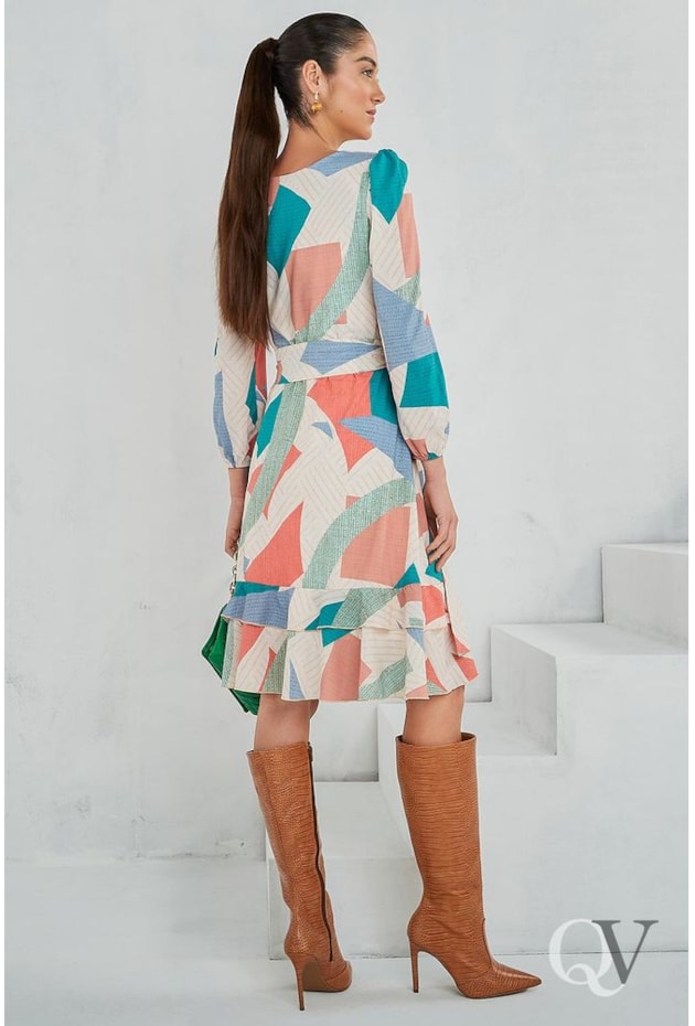 VESTIDO GEOMETRIC BABADOS BEGE -  JANY PIM VESTIDO GEOMETRIC BABADOS BEGE -  JANY PIM