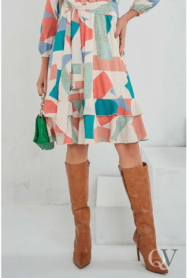 VESTIDO GEOMETRIC BABADOS BEGE -  JANY PIM VESTIDO GEOMETRIC BABADOS BEGE -  JANY PIM