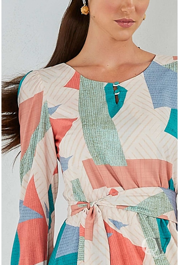 VESTIDO GEOMETRIC BABADOS BEGE -  JANY PIM VESTIDO GEOMETRIC BABADOS BEGE -  JANY PIM