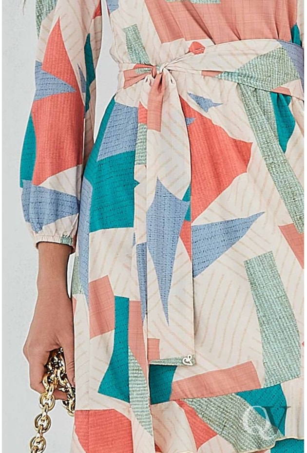 VESTIDO GEOMETRIC BABADOS BEGE -  JANY PIM VESTIDO GEOMETRIC BABADOS BEGE -  JANY PIM