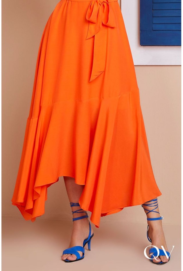 VESTIDO GLAM MAXI MIDI ASSIMÉTRICO LARANJA - TITANIUM JEANS