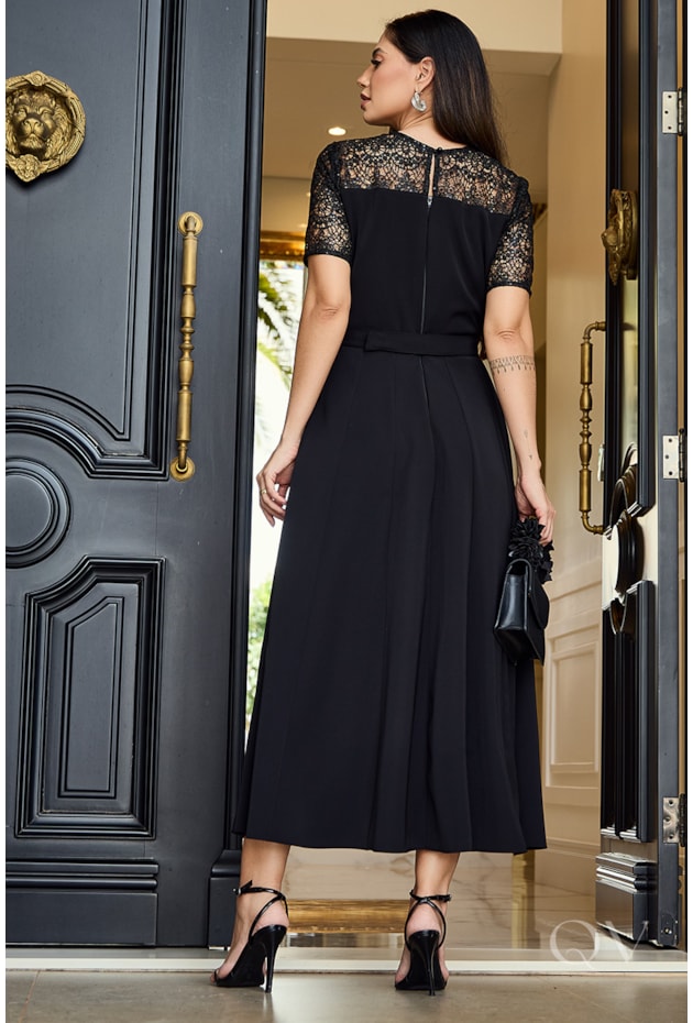 VESTIDO GODÊ COM FAIXA EM ALFAIATARIA PRETO - LUZIA FAZZOLLI