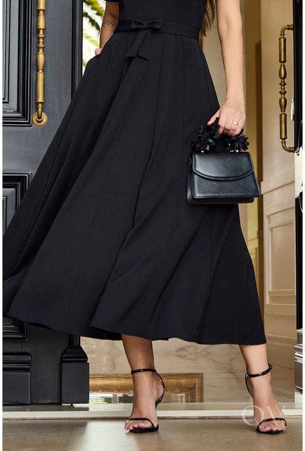 VESTIDO GODÊ COM FAIXA EM ALFAIATARIA PRETO - LUZIA FAZZOLLI