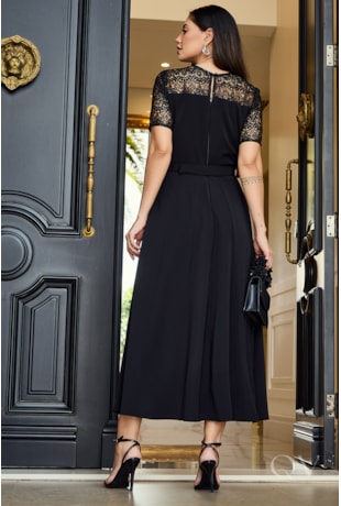 VESTIDO GODÊ COM FAIXA EM ALFAIATARIA PRETO - LUZIA FAZZOLLI