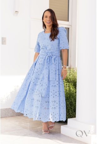 VESTIDO GODÊ COM FAIXA EM LAISE AZUL - JANY PIM