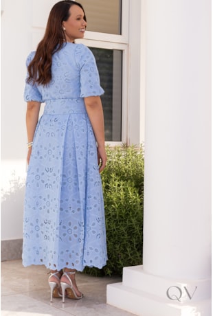 VESTIDO GODÊ COM FAIXA EM LAISE AZUL - JANY PIM