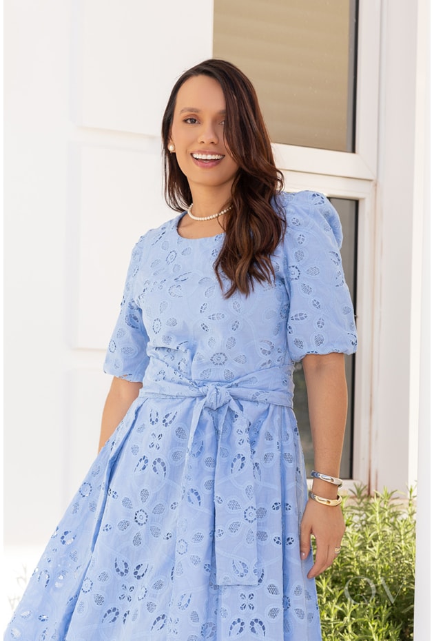 VESTIDO GODÊ COM FAIXA EM LAISE AZUL - JANY PIM