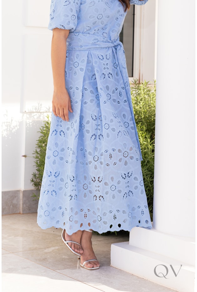 VESTIDO GODÊ COM FAIXA EM LAISE AZUL - JANY PIM
