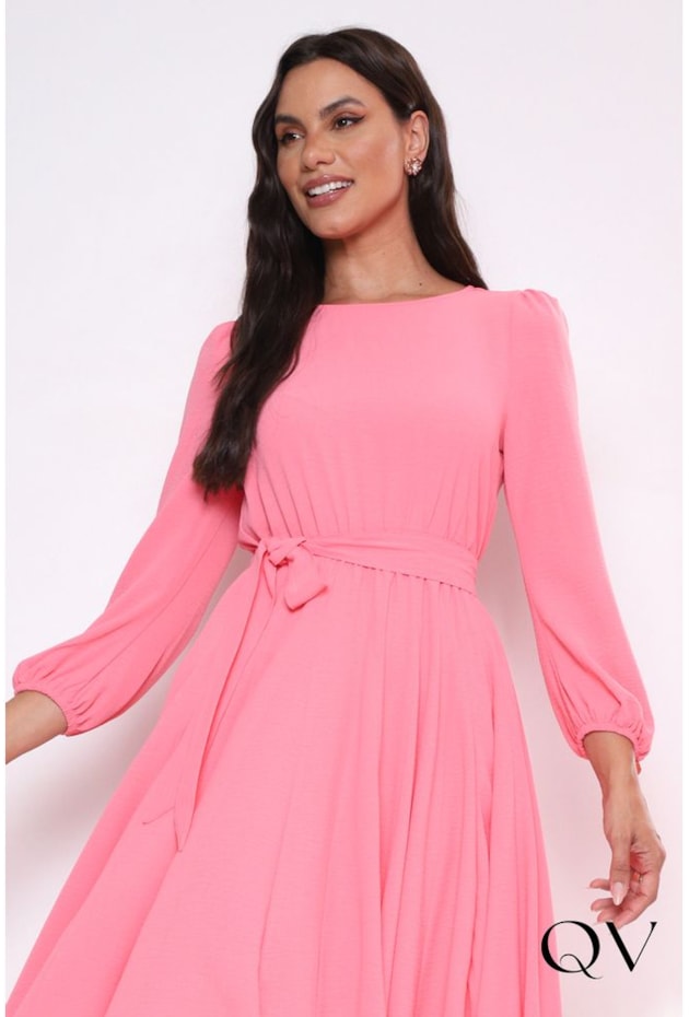 VESTIDO GODÊ COM FAIXA ROSA - LEKAZIS VESTIDO GODÊ COM FAIXA ROSA - LEKAZIS