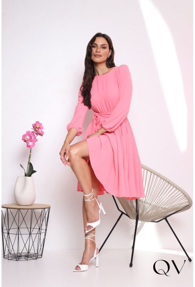 VESTIDO GODÊ COM FAIXA ROSA - LEKAZIS VESTIDO GODÊ COM FAIXA ROSA - LEKAZIS