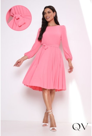 VESTIDO GODÊ COM FAIXA ROSA - LEKAZIS