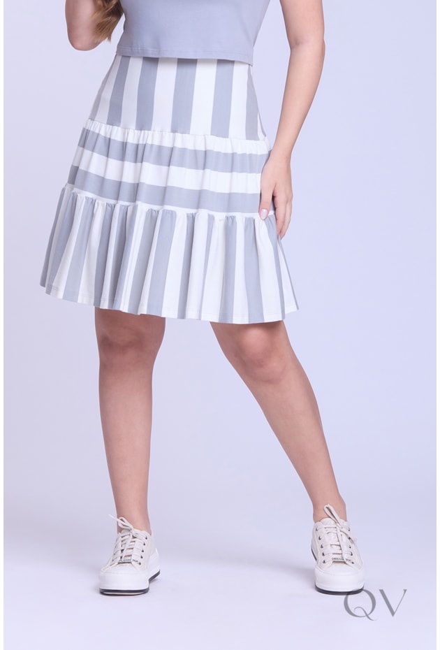 VESTIDO GODÊ COM LISTRAS EM MALHA DE ALGODÃO CINZA - HAPUK