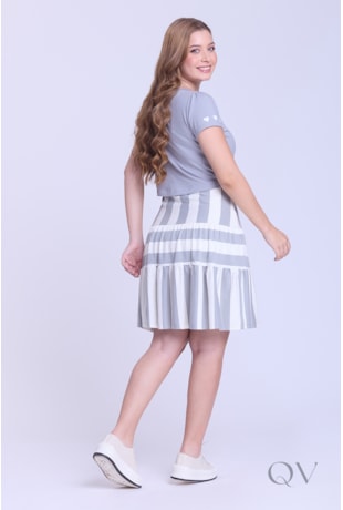 VESTIDO GODÊ COM LISTRAS EM MALHA DE ALGODÃO CINZA - HAPUK