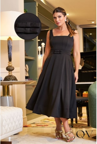 VESTIDO GODÊ CREPE COM LAÇOS PRETO - LUZIA FAZZOLLI