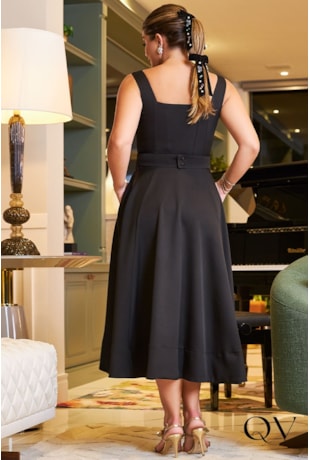 VESTIDO GODÊ CREPE COM LAÇOS PRETO - LUZIA FAZZOLLI