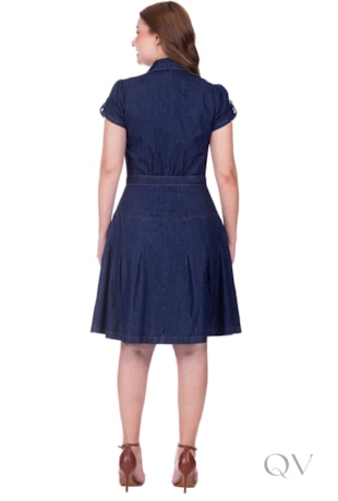 VESTIDO GODÊ CURTO COM FAIXA EM JEANS LEVE ESCURO - HAPUK