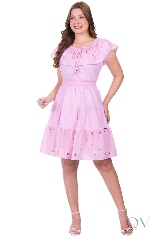 VESTIDO GODÊ CURTO EM MALHA DE VISCOSE E LAISE ROSA - HAPUK