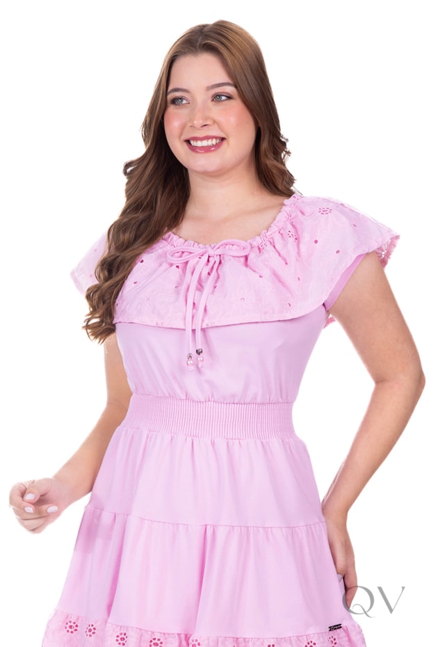 VESTIDO GODÊ CURTO EM MALHA DE VISCOSE E LAISE ROSA - HAPUK