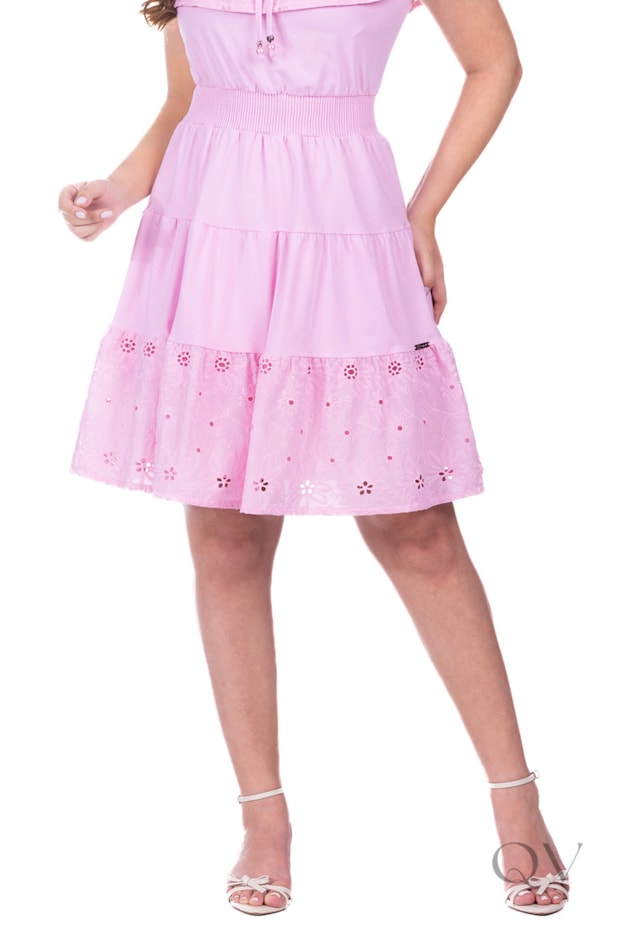 VESTIDO GODÊ CURTO EM MALHA DE VISCOSE E LAISE ROSA - HAPUK