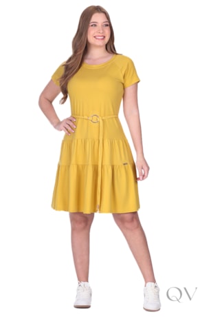 VESTIDO GODÊ CURTO EM MOLETINHO DE VISCOSE COM ELASTANO AMARELO - HAPUK