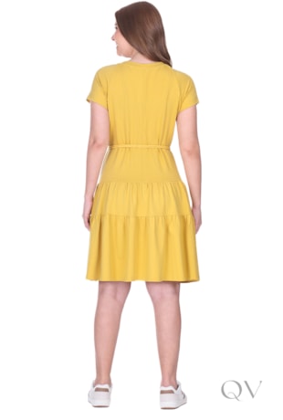 VESTIDO GODÊ CURTO EM MOLETINHO DE VISCOSE COM ELASTANO AMARELO - HAPUK