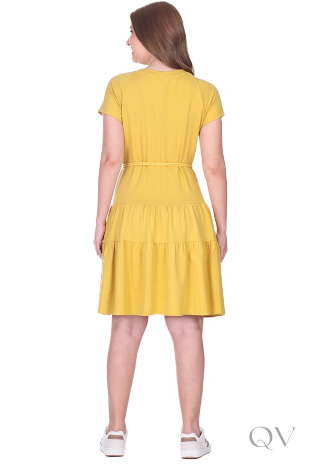 VESTIDO GODÊ CURTO EM MOLETINHO DE VISCOSE COM ELASTANO AMARELO - HAPUK