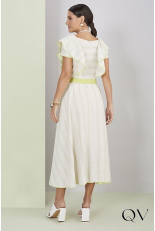 VESTIDO GODÊ DECOTE QUADRADO E BABADOS BEGE - TITANIUM JEANS