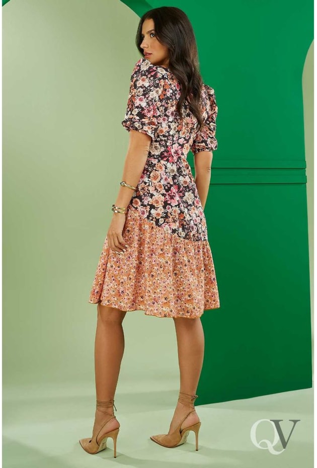 VESTIDO GODÊ DECOTE TRANSPASSADO ESTAMPADO - JANY PIM VESTIDO GODÊ DECOTE TRANSPASSADO ESTAMPADO - JANY PIM