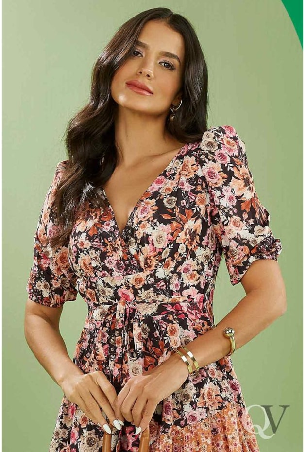 VESTIDO GODÊ DECOTE TRANSPASSADO ESTAMPADO - JANY PIM VESTIDO GODÊ DECOTE TRANSPASSADO ESTAMPADO - JANY PIM