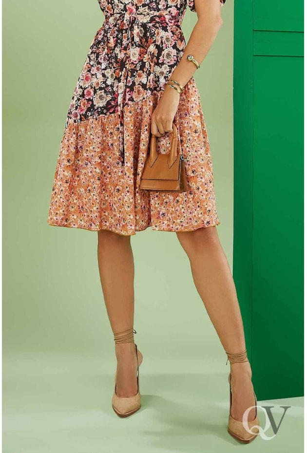 VESTIDO GODÊ DECOTE TRANSPASSADO ESTAMPADO - JANY PIM VESTIDO GODÊ DECOTE TRANSPASSADO ESTAMPADO - JANY PIM