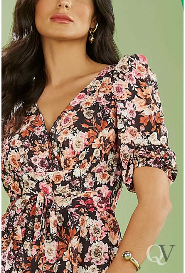 VESTIDO GODÊ DECOTE TRANSPASSADO ESTAMPADO - JANY PIM VESTIDO GODÊ DECOTE TRANSPASSADO ESTAMPADO - JANY PIM
