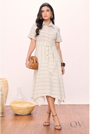 VESTIDO GODÊ EM ALGODÃO LISTRADO - TITANIUM JEANS