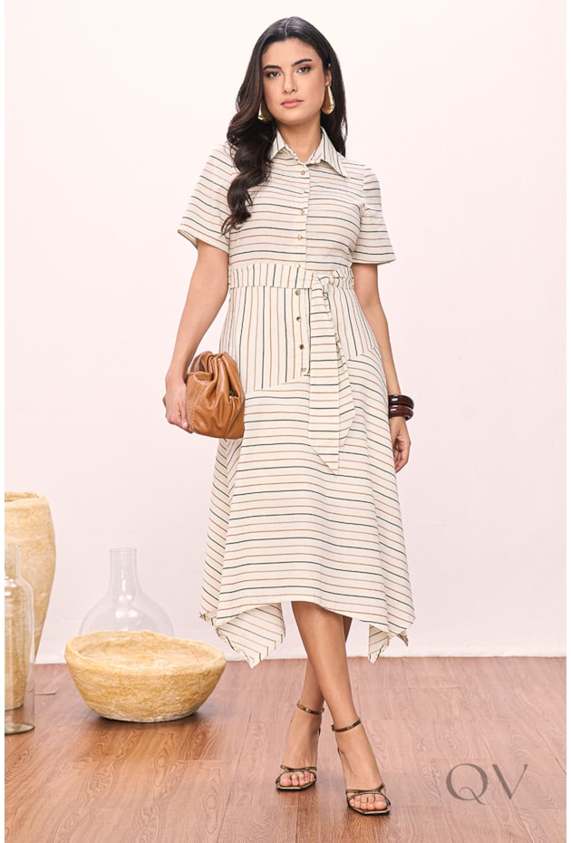 VESTIDO GODÊ EM ALGODÃO LISTRADO - TITANIUM JEANS