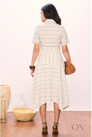 VESTIDO GODÊ EM ALGODÃO LISTRADO - TITANIUM JEANS
