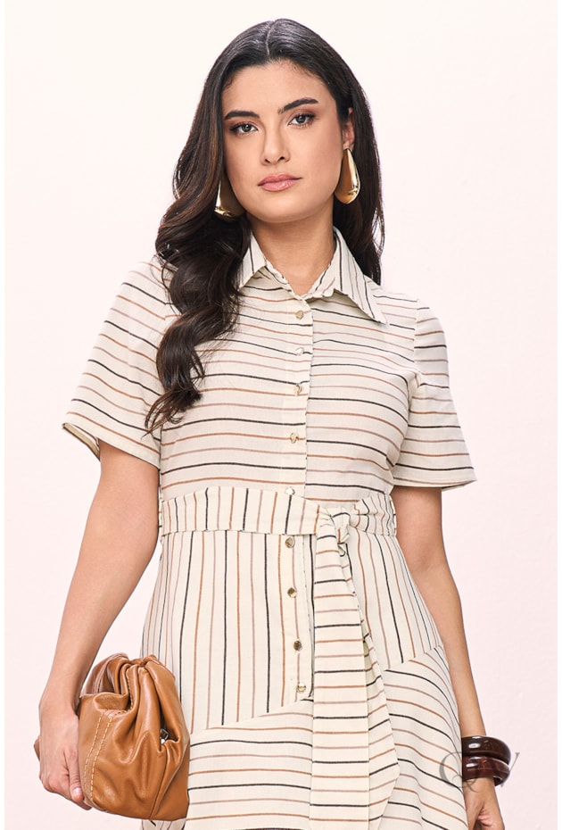 VESTIDO GODÊ EM ALGODÃO LISTRADO - TITANIUM JEANS