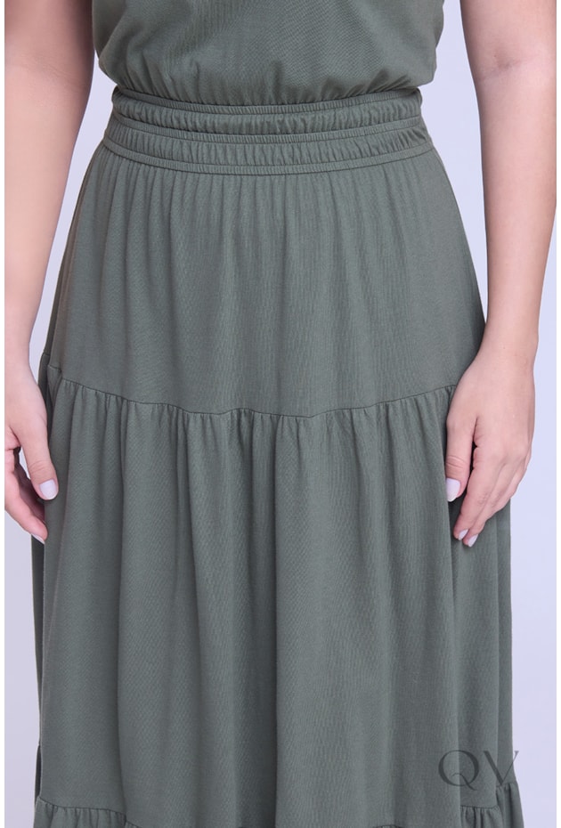 VESTIDO GODÊ EM CAMADAS EM MALHA VERDE MILITAR - HAPUK