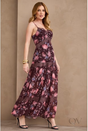 VESTIDO GODÊ EM CHIFFON MARSALA FLORAL - ARTSY
