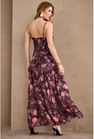 VESTIDO GODÊ EM CHIFFON MARSALA FLORAL - ARTSY