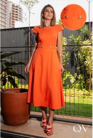 VESTIDO GODÊ EM CREPE LARANJA ESCURO - LUZIA FAZZOLLI