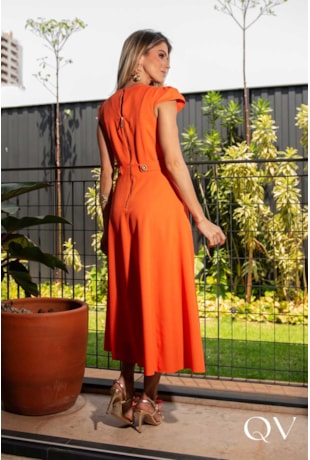 VESTIDO GODÊ EM CREPE LARANJA ESCURO - LUZIA FAZZOLLI