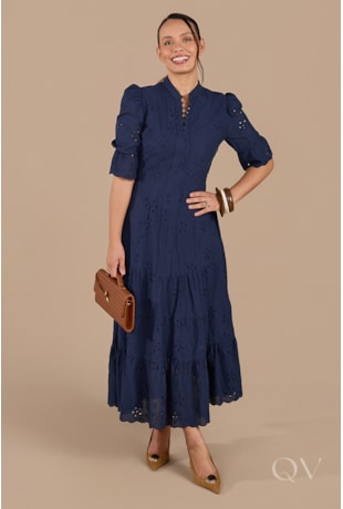 VESTIDO GODÊ EM LAISE AZUL MARINHO - JANY PIM