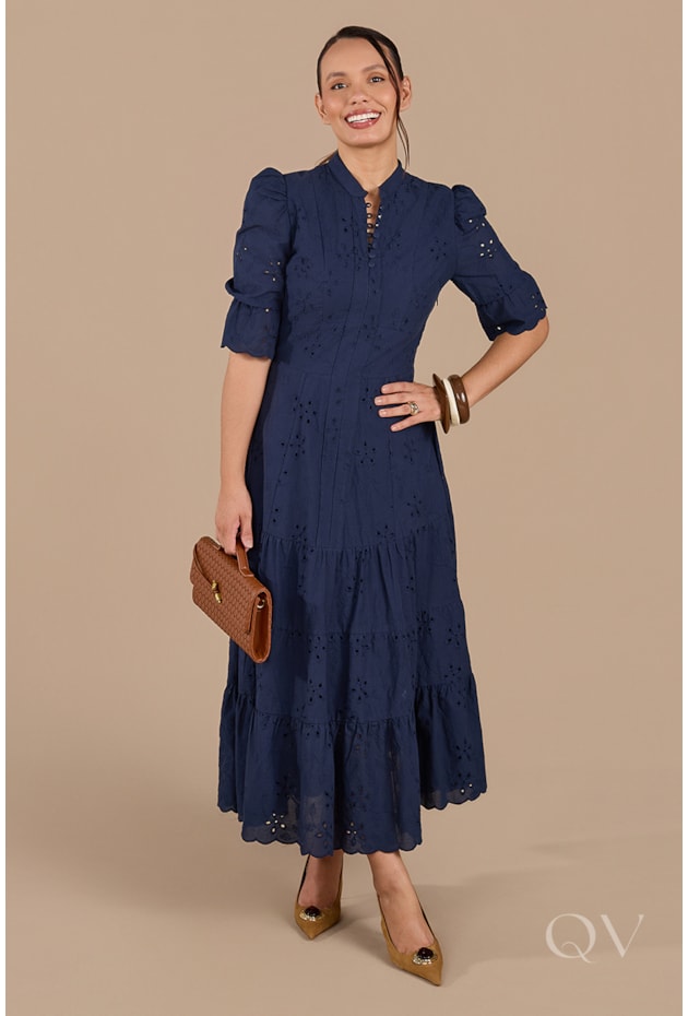 VESTIDO GODÊ EM LAISE AZUL MARINHO - JANY PIM