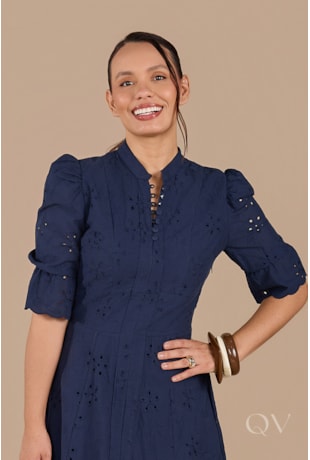 VESTIDO GODÊ EM LAISE AZUL MARINHO - JANY PIM