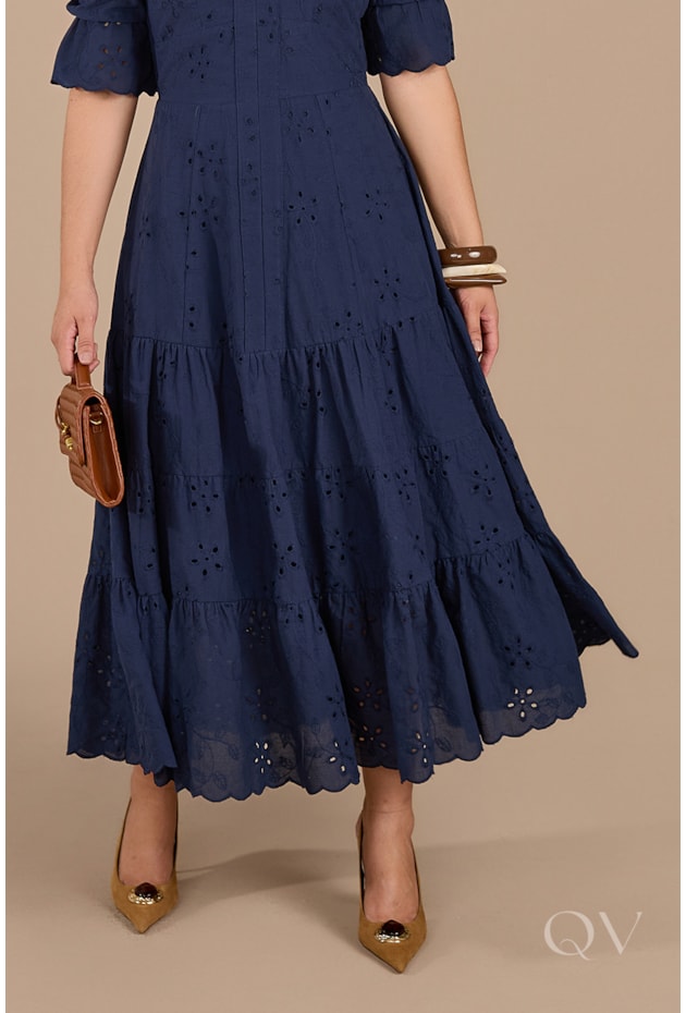 VESTIDO GODÊ EM LAISE AZUL MARINHO - JANY PIM