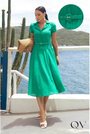 VESTIDO GODÊ EM LINHÃO VERDE - JANY PIM